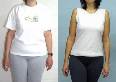The before training and after training body transition of Gabriela at Austin Fitness
