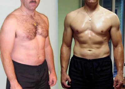The before training and after training body transition of Peter at Austin Fitness