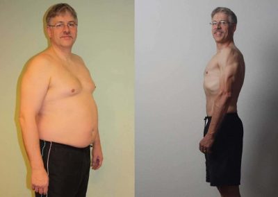 The before training and after training body transition of Reini at Austin Fitness